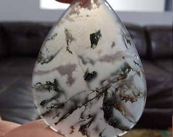 Green Moss Agate Cabochon: Pendant Stone (43.4 x 32.1 mm)