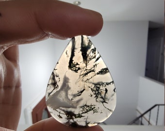 Green Moss Agate Cabochon: 62.5 Carat Pendant Stone (46.6 x 34.8 mm)