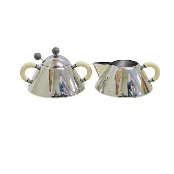 Alessi Cream and Sugar Set Postmodern Stainless Steel Coffee Tea Service