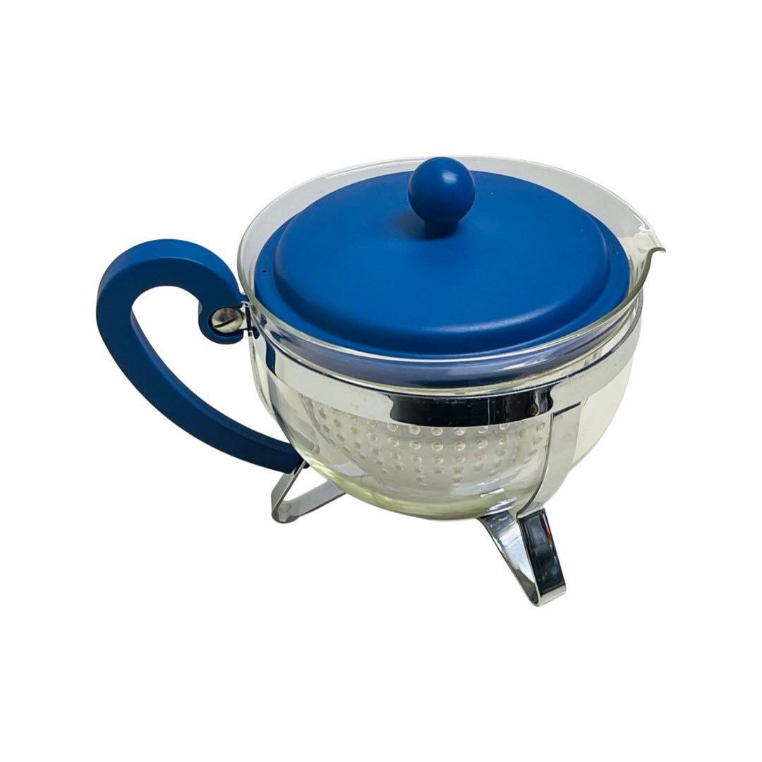 Glass Teapot Bodum Chambord Teapot Loose Leaf Tea Blue Lid Postmodern