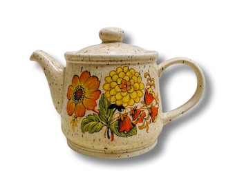 Sadler England Teapot/ Stoneware/Marigold Flowers/Brown Speckled