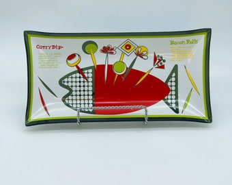 1950s Glass Cocktail Platter Mod Graphics Appetizer Recipe Plate Vintage Barware