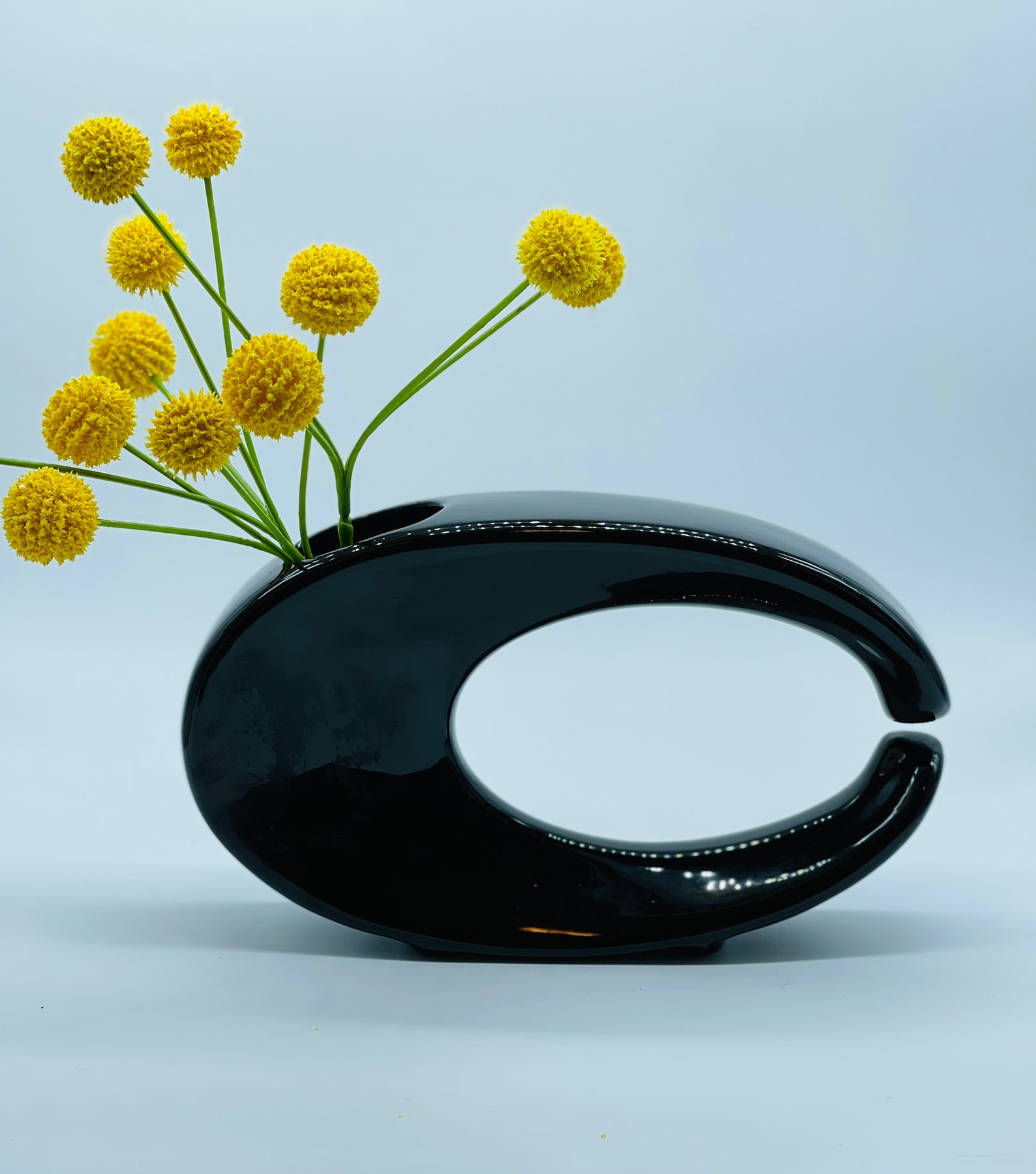 Two Vintage Toyo Style Ikebana Sculptural Vases Glossy Black Etsy