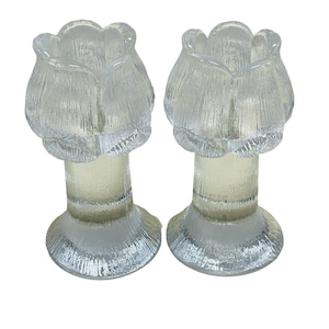 Kosta Boda Crystal Rosebud Pedestal Votive Tea Light Candle Holders Mats Johnsson Design