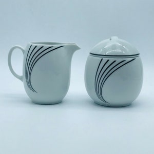 Vintage Creamer and Sugar Set Vohenstrauss Johann Seltmann Bavaria Germany black and white Cream and Sugar Mod Set