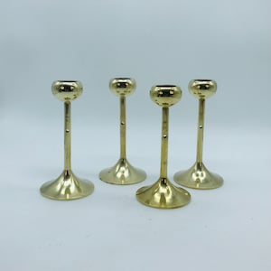 Brass Candle Holders Set of four Tulip Base Gold Tone Candlesticks Scandinavian style Minimalist