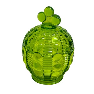 Indiana glazen groene snoepschaal Tiara Dewdrop Mayflower Dots and Rays compote met deksel