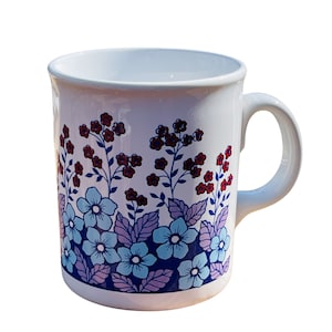 Vintage Ironstone Stoneware Mug Floral Theme Forget-Me-Nots Made in England Coffee Tea Cup