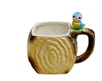 Norcrest Bluebird on a Log Mug Vintage Kitsch Lefton Japan Ceramic Anthropomorphic Birdy Cup