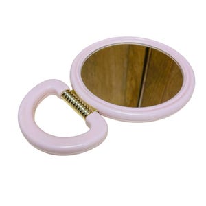 Pink Plastic Double Sided Vanity Mirror with Articulated Handle