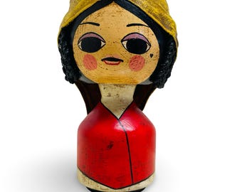 Mexican Folk Art Big Eyed Senorita Paper Mache Candle Holder