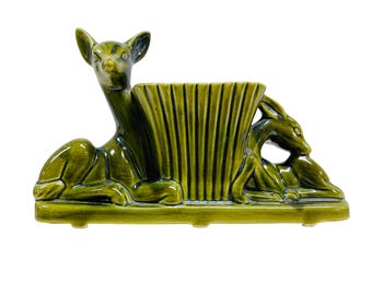 Doniczka doniczkowa ceramiczna Art Deco MCM Jeleń i łania Rośliny domowe