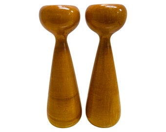 Turned Wood Candle Holders/Gorgeous Sold Wood/Scandinavian Tulip Style