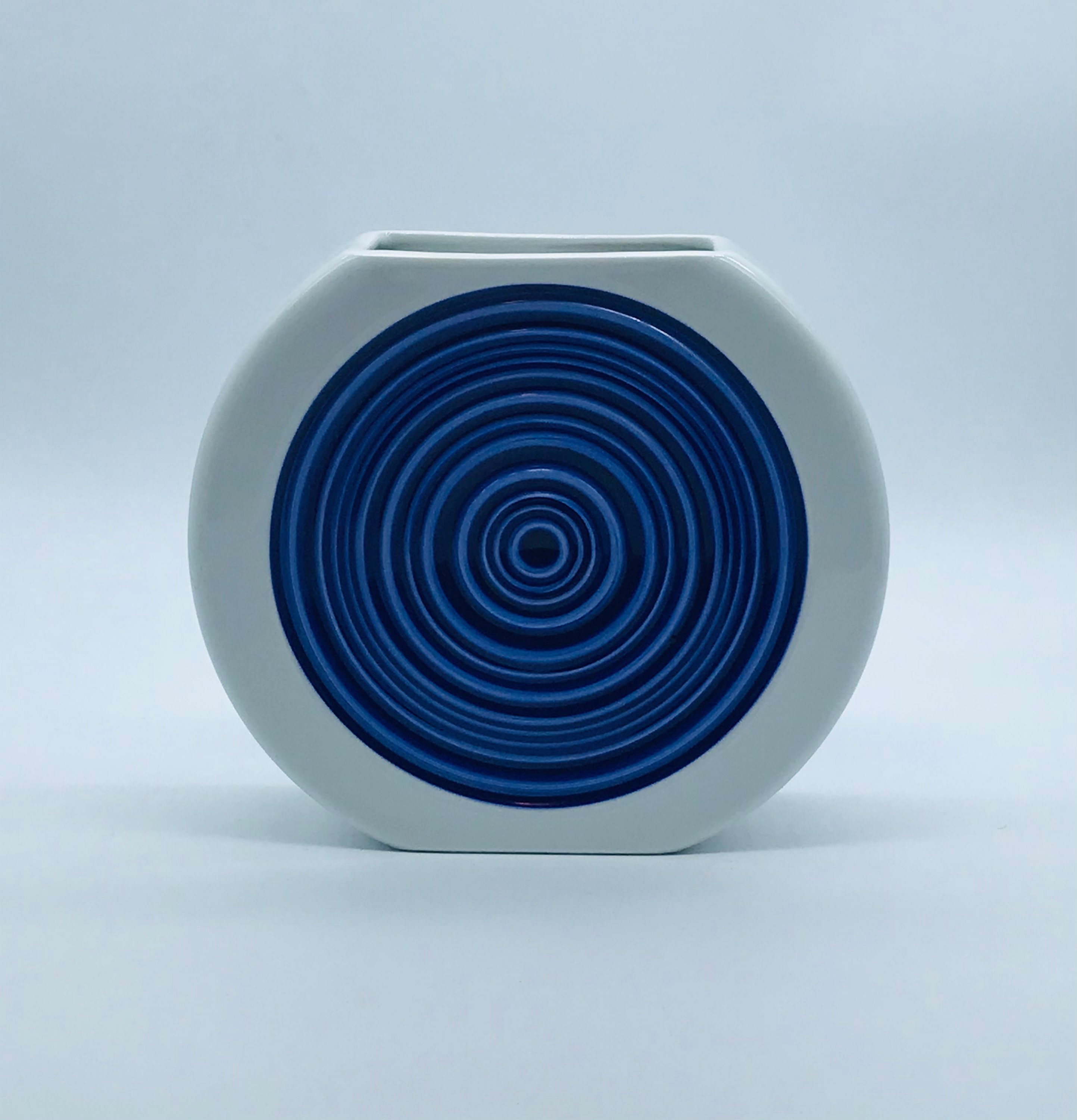 Bull´s Eye Zielscheibe Thomas Germany Op-Art Keramik Vase Modernist Abstrakt Hans-Theo Baumann Vintage Keramikvase blau weiß