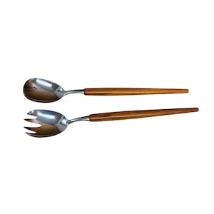 Scandinavian Style Salad Utensils Karlsson Nilsson Rostrfi Sweden Stainless Steel Teak Salad Servers MCM