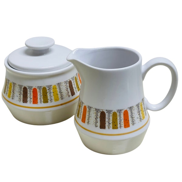 Noritake Progression China Mardi Gras Cream and Sugar Set Coffee Tea Service 1970s Mod Retro Kitchen