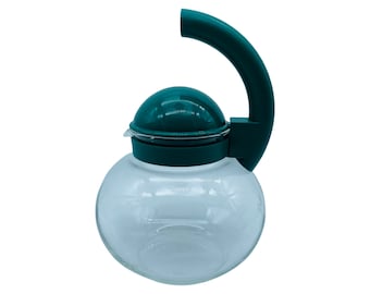 Vintage Guzzini Glass Teakettle: Green Handle, Postmodern Design