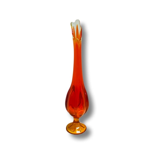 Swung Glass Vase Vintage Viking Epic 6 Petal 15” Orange Stretch Glass Amberina