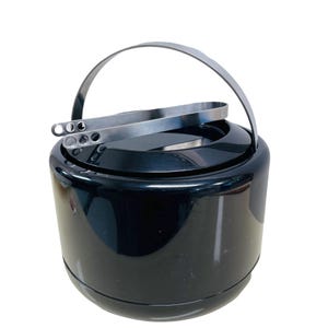 Stelton Ice Bucket Erik Magnussen Denmark Black Plastic Metal Handle Stainless Steel Tongs Arne Jacobsen Minimalist Danish Modern