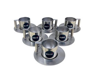 Espresso Cups Vemi Italy Stainless Steel Demitasse Set of 6 Italian Coffee Set Postmodern