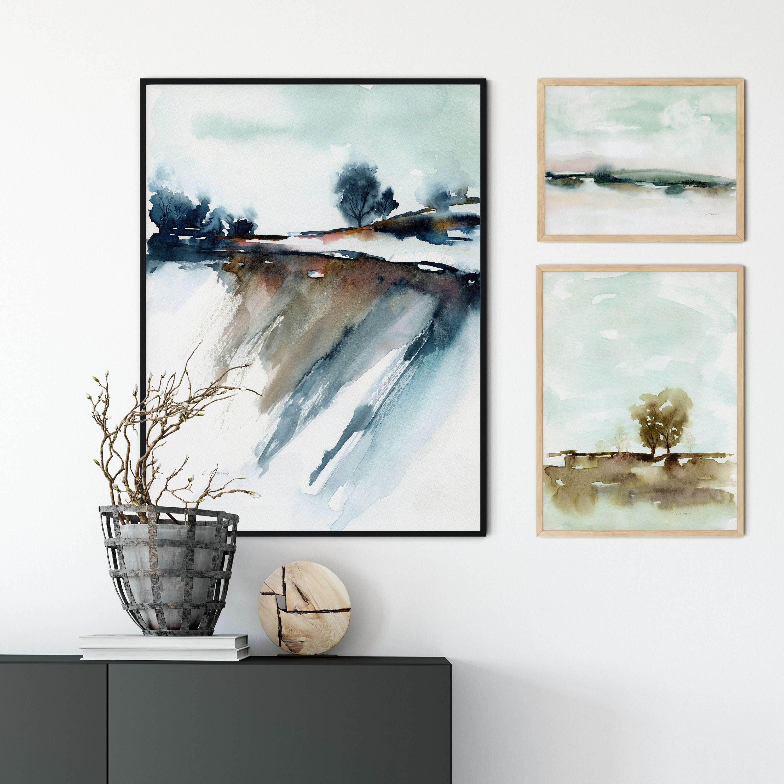 Neutral Landscape Tree Art Watercolor Painting Abstract Art Etsy