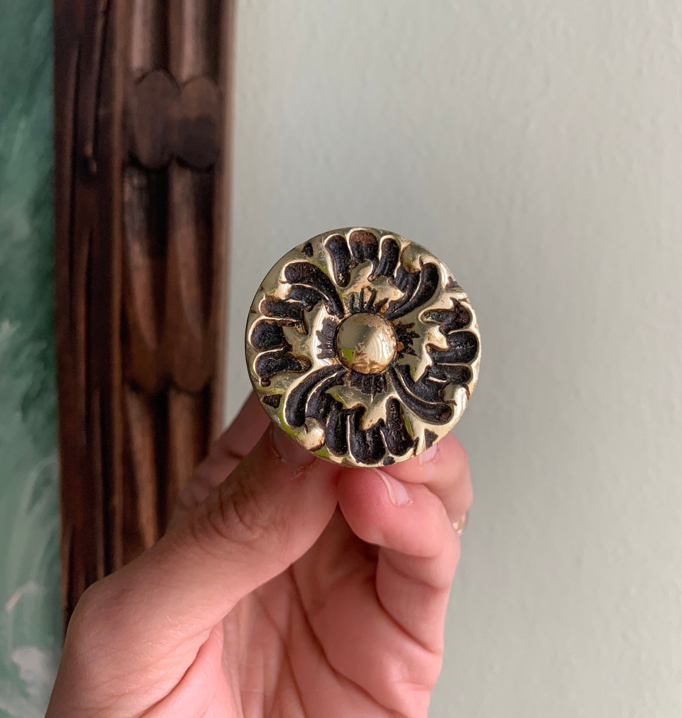 Vintage Brass Floral Flower Knob Pull Dresser Drawer Etsy