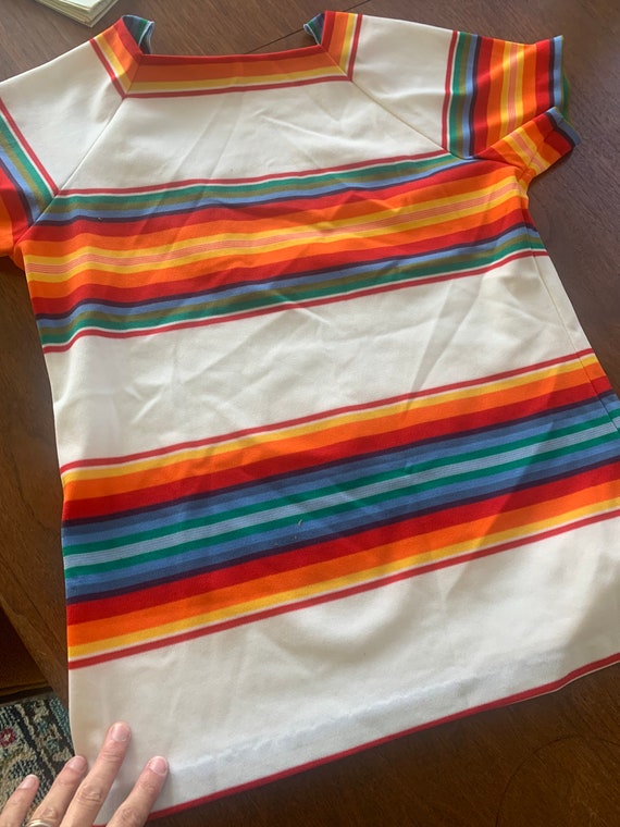 Vintage Rainbow Striped Polyester Shirt Top - image 2