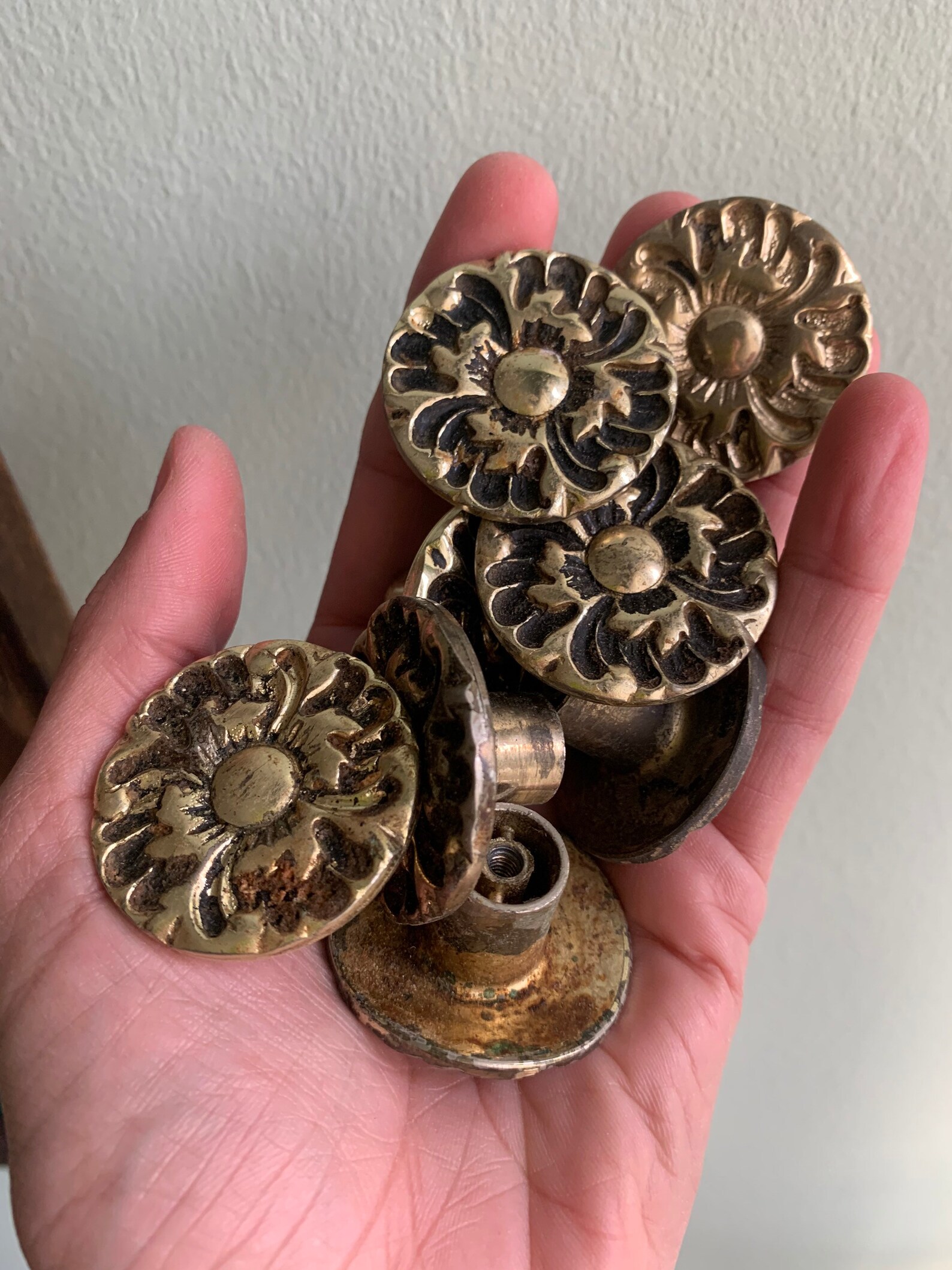 Vintage Brass Floral Flower Knob Pull Dresser Drawer Etsy