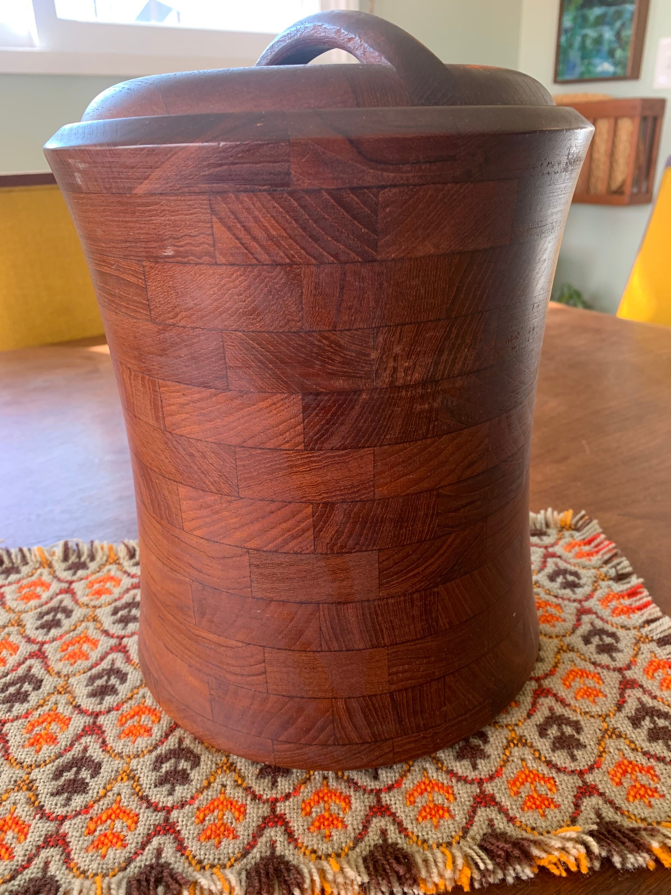 Mid Century Solid Wood Ice Bucket Heavy Teak Scandinavian Etsy
