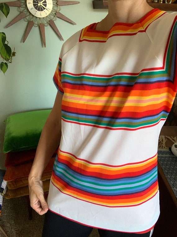 Vintage Rainbow Striped Polyester Shirt Top - image 1