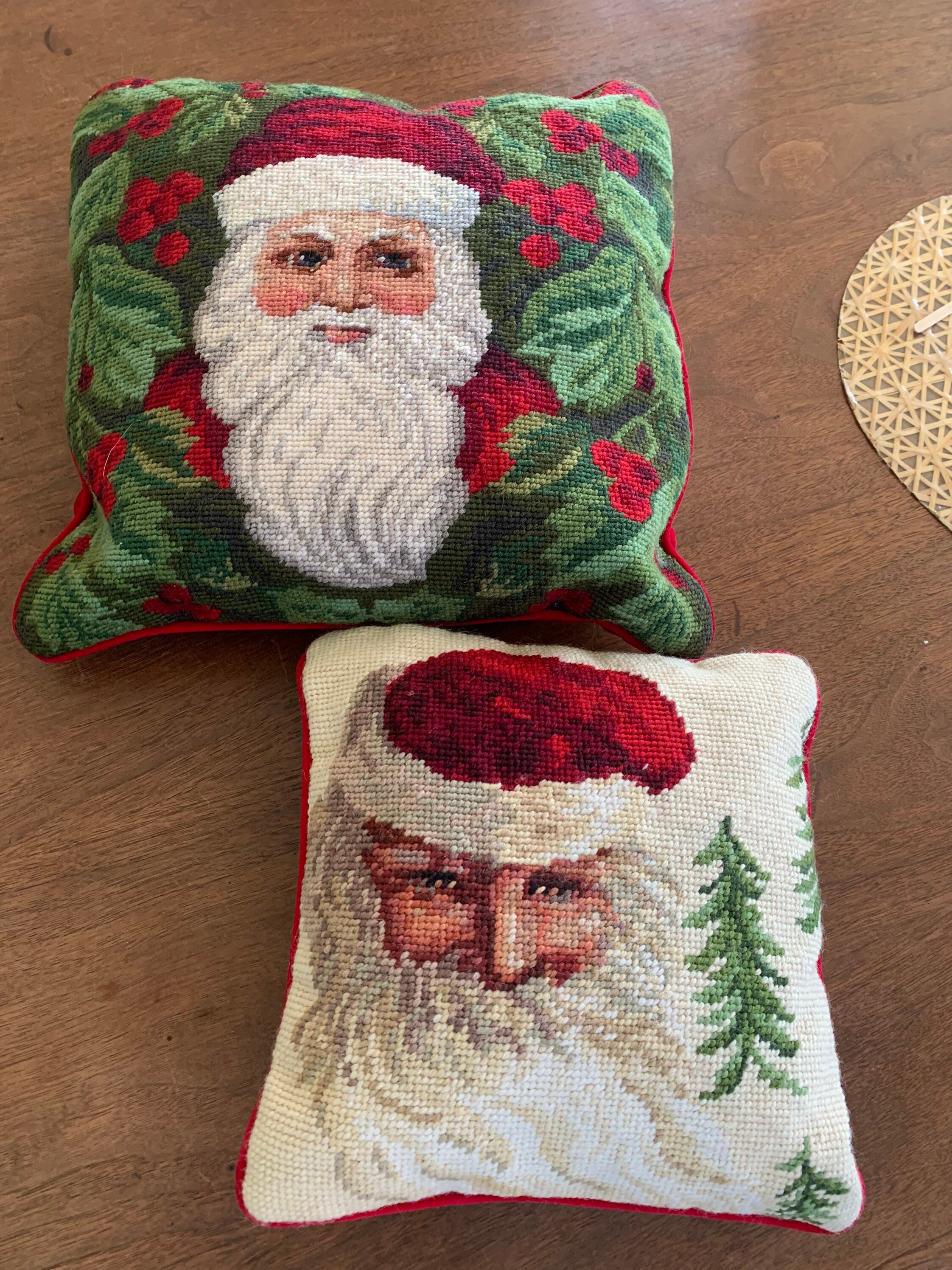 Vintage needlepoint velvet Christmas Santa throw pillows | Etsy