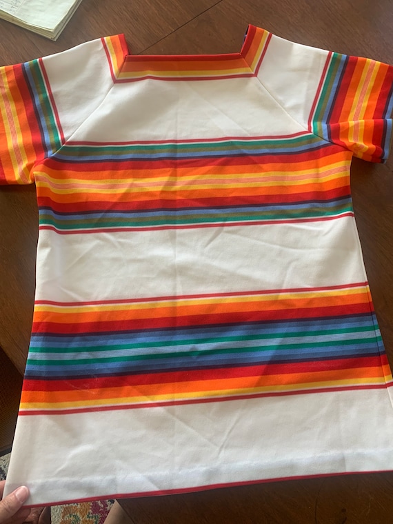 Vintage Rainbow Striped Polyester Shirt Top - image 4