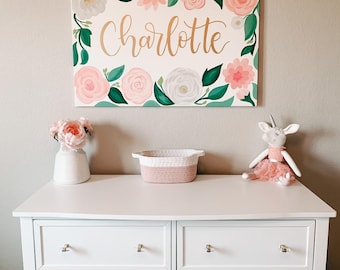 Custom Floral Name Canvas