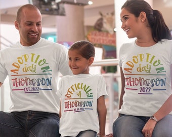 Camisas personalizadas del día de adopción rainbow tallas infanto-adulto Camiseta de manga corta