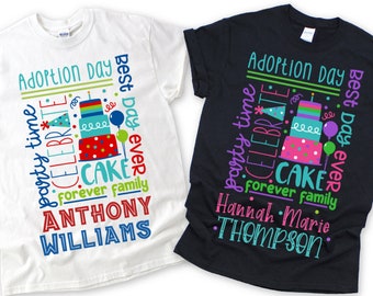 Celebrate Adoption Day Bright Fun Family Shirts Infant-Adult Sizes Short Sleeve Tee