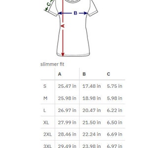 Puede incluir: Tabla de tallas para una camiseta de ajuste delgado con medidas en pulgadas para la longitud, el ancho y la longitud de la manga. Las tallas incluyen S, M, L, XL, 2XL y 3XL.