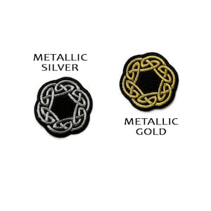 Celtic design embroidered patch, Golden or silver Celtic ornament patch, mini geometric motif iron on patch