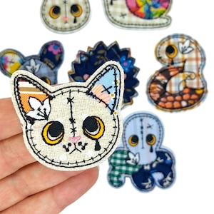 Patchwork Animal Patches – Handmade Fabric Appliques – Rabbit, Mouse, Hedgehog, Cat, Snake & Octopus – Individual Gotic Patch or Set of 7