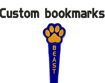 Embroidered bookmark, custom pet paw embroidered bookmark, pick your colors and create a cool bookmark