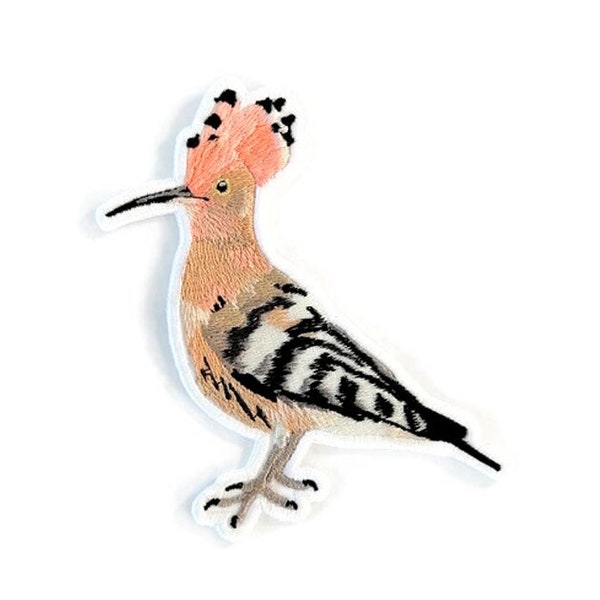 Eurasian hoopoe embroidered patch, realistic bird iron on patch, handmade Upupa epops patch