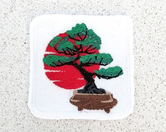 Japanese Bonsai embroidered patch. Exotic botanical embroidery, Bonsai Tree. iron on/sew on bonsai patch.
