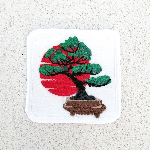 Japanese Bonsai embroidered patch. Exotic botanical embroidery, Bonsai Tree. iron on/sew on bonsai patch.