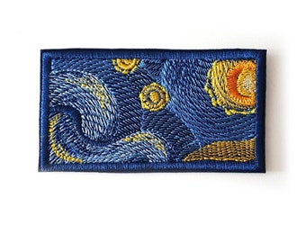 Patch Vincent van Gogh, patch Work "The Starry Night" machine embroidery, W 3,54 in / 9 cm. Iron on patch, Sew on patch.