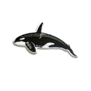 Orca embroidered patch, marine embroidery, iron on ocean animal patch