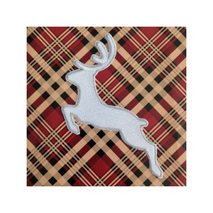 Snow deer embroidered patch, white deer machine embroidered patch, Christmas deer embroidery, Embroidered animal patch, iron on, sew on