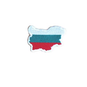 May include: A white outline of the country of Bulgaria with the Bulgarian flag colors inside: white, green, and red.