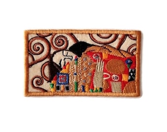 Tygmärke Gustav Klimt, tygmärke "Kramen" maskinbroderi, Strykmärke, Sy-på-tygmärke.