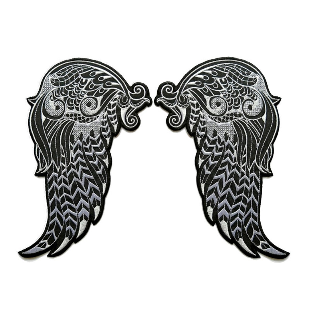 Black Gray Angel Wing Patches 14 Realistic Wings and Feathers Embroidered  Patch