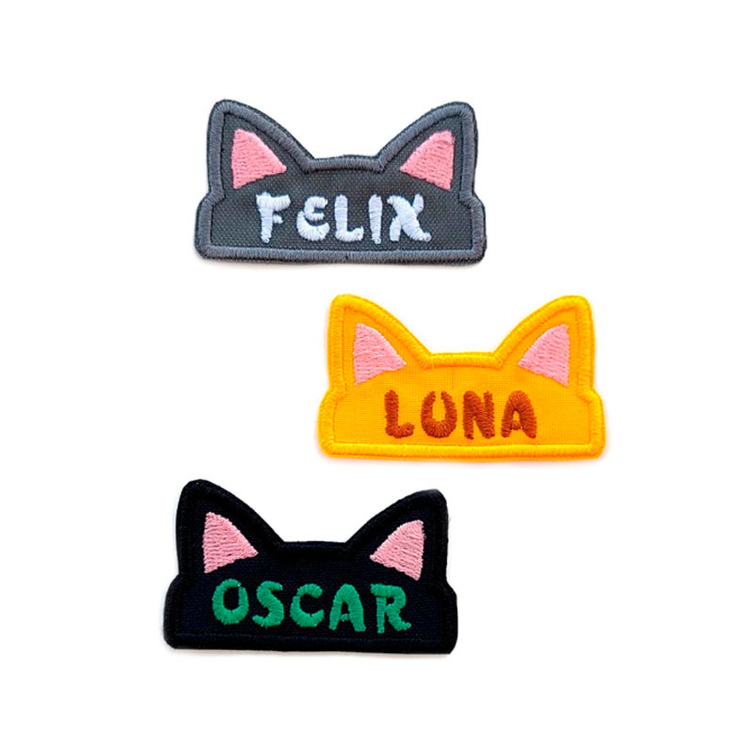 Cat Name Patch. Embroidered Pet Nametag. Cat Ears Name Patch. Iron On