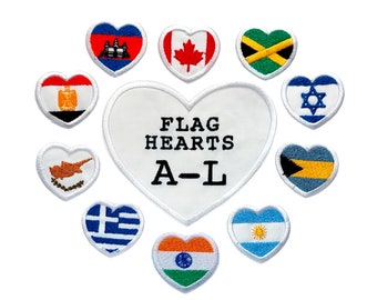 Small heart shaped patch with a flag, embroidered flag patch, heart shaped flag, country patch